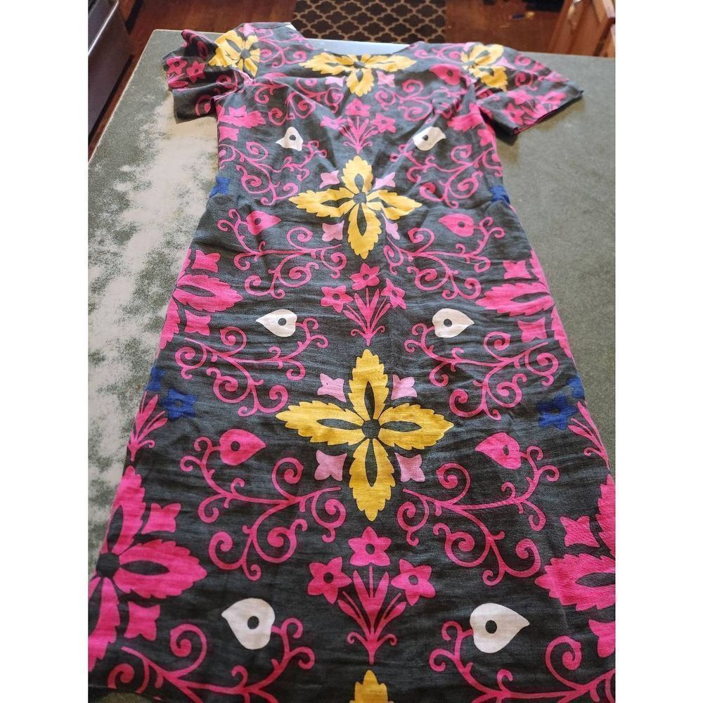 BODEN Dress Sheath Delfina Floral Geometric Gray & Pink Short Sleeve sz 6L